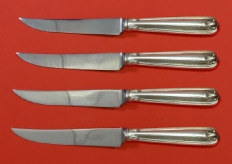Towle Benjamin Franklin Sterling Silver Steak Knife Set 4pc Custom Design: Towle Benjamin Franklin Sterling Silver Steak Knife Set 4pc Custom Design Elevate your dining experience with this exquisite 4-piece steak knife set from the renowned Benjamin Franklin pattern by Towl