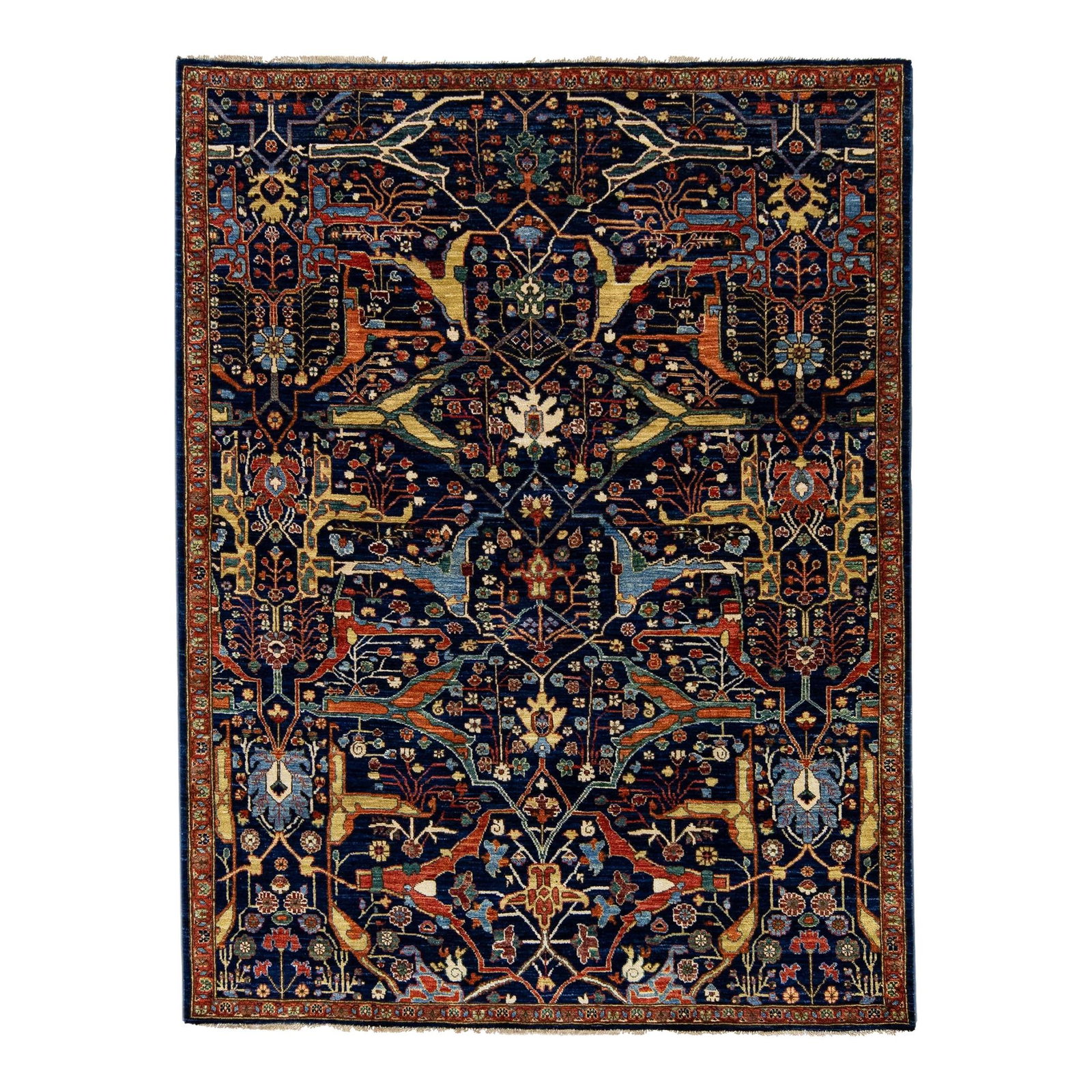Navy Blue Handmade Bidjar Style Wool Rug 5' x 6'9'': Navy Blue Handmade Bidjar Style Wool Rug 5' x 6'9'' Enhance your space with this exquisite Navy Blue Modern Bidjar Style handmade wool rug. Featuring a stunning geometric floral pattern in multicolor 