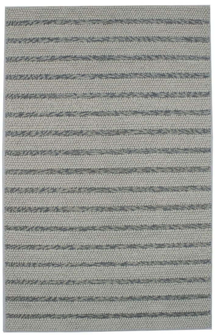 Modern 5x8 Hand-Knotted Wool Striped Area Rug Cream Indian Carpet (1 of 13)