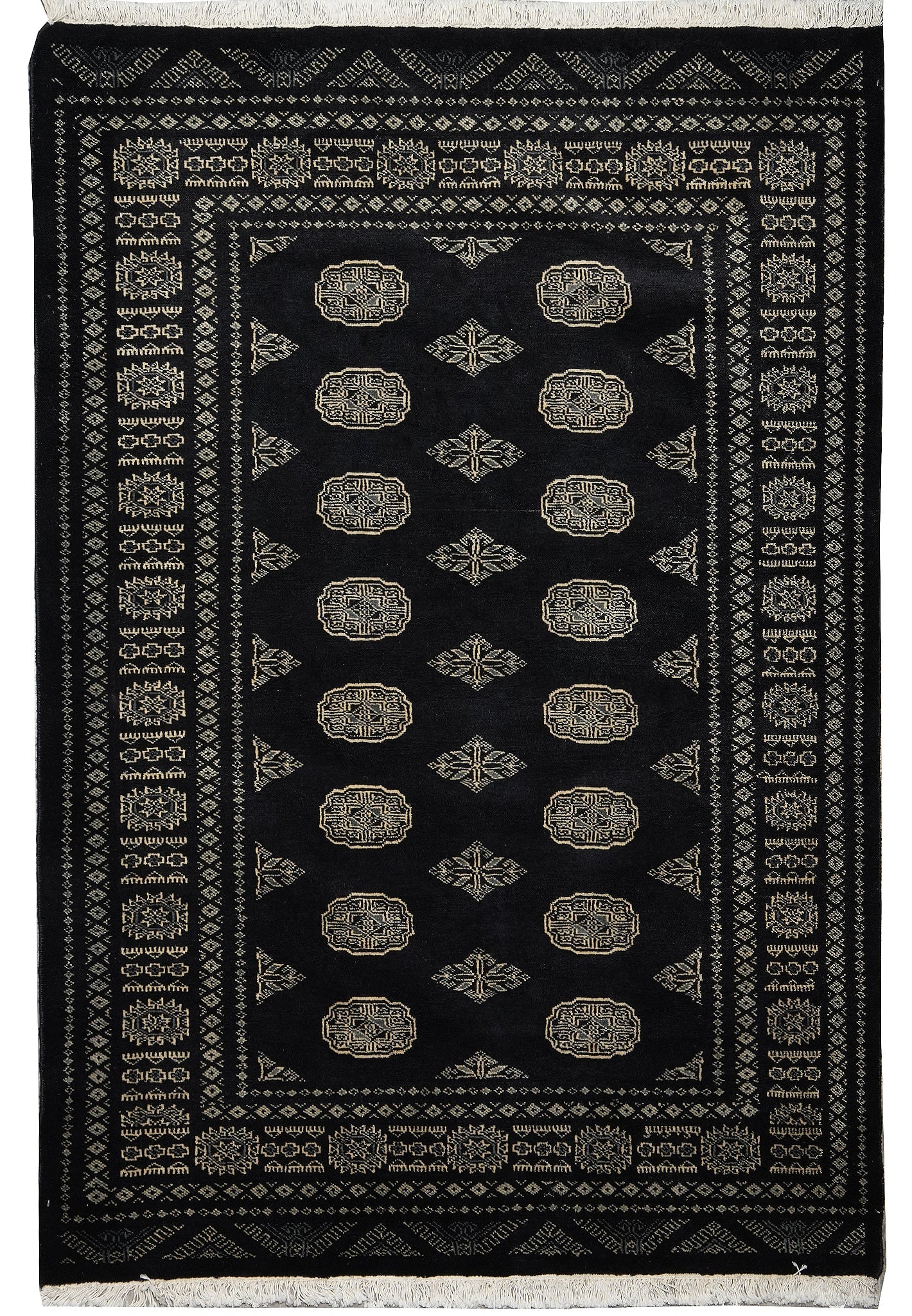 Black Hand Knotted Wool Bokhara Rug 4.8 x 6.6: Black Hand Knotted Wool Bokhara Rug 4.8 x 6.6 Free continental US Shipping This Bokhara rug features a hand-knotted construction using quality wool, offering a classic black color palette. Its craftsm