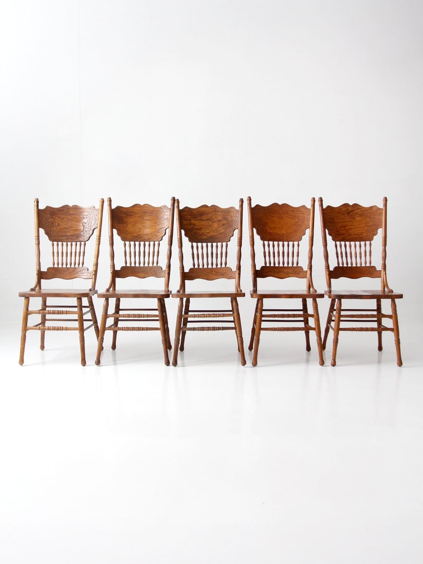 Set of 5 Oak Farmhouse Dining Chairs with Spindle Backs (1 of 15)