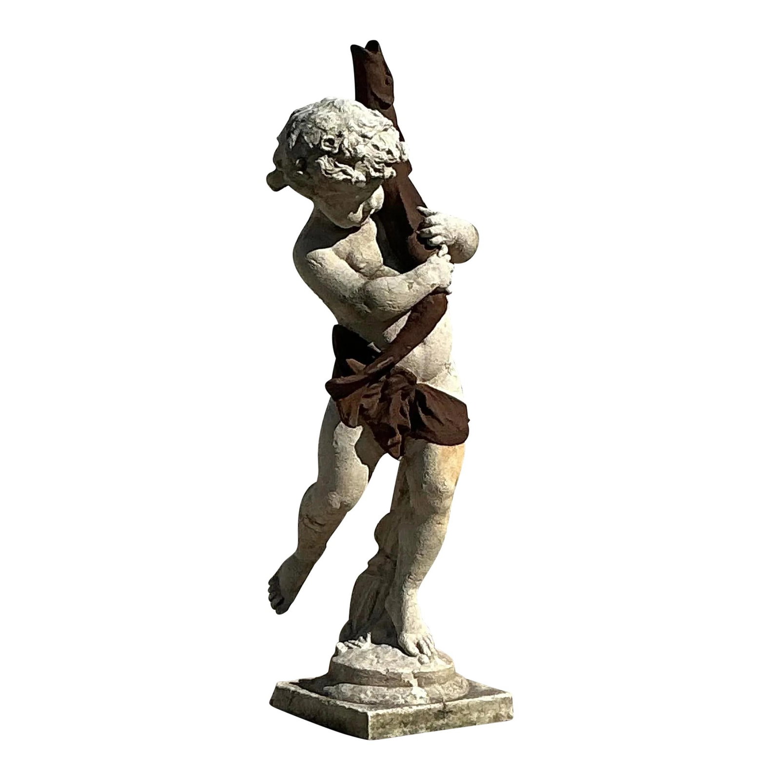 Vintage French Regency Figural Statue Cement Fiberglass Alabaster 43.5": Vintage French Regency Figural Statue Cement Fiberglass Alabaster 43.5" Enhance your outdoor space with this elegant vintage Regency French figural statue, expertly crafted from cement over fiberglass