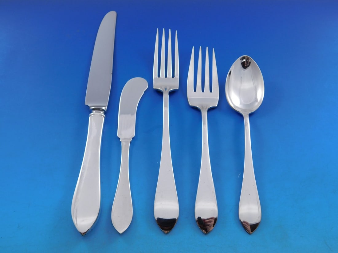 64 Piece Watson Old Colony Sterling Silver Flatware Service for 12: 64 Piece Watson Old Colony Sterling Silver Flatware Service for 12 This vintage Old Colony flatware set by Watson, crafted in sterling silver circa 1922, includes 64 pieces designed for a service of 1