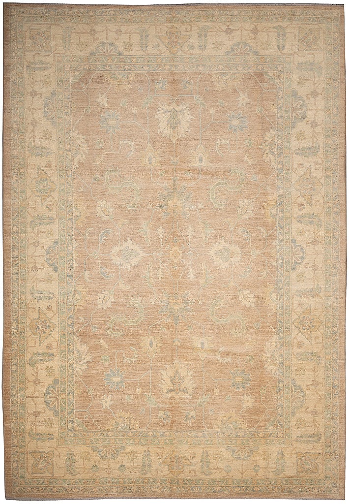 9.7x14.0 ft Handmade Chobi Peshawar Rug Earth Tone Pastel Wool Afghan