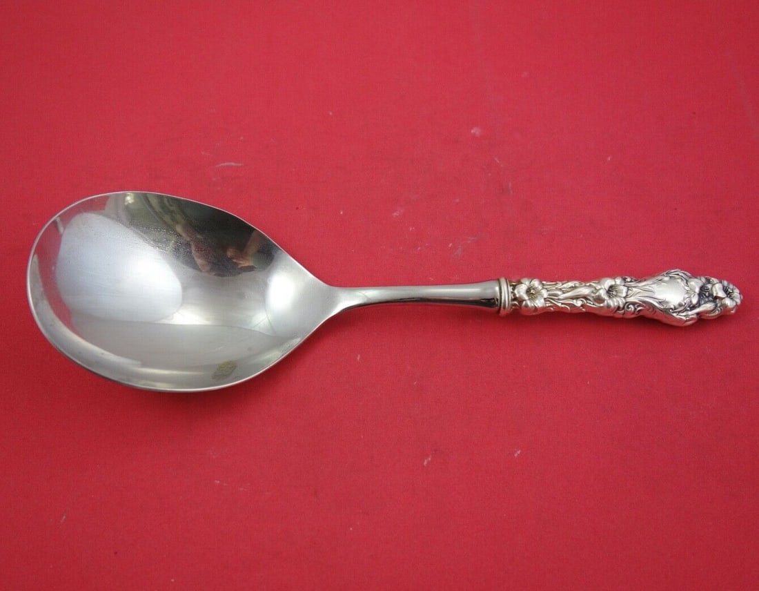 Whiting Lily Sterling Silver Vegetable Serving Spoon 10 1/4 Custom Design (1 of 3)