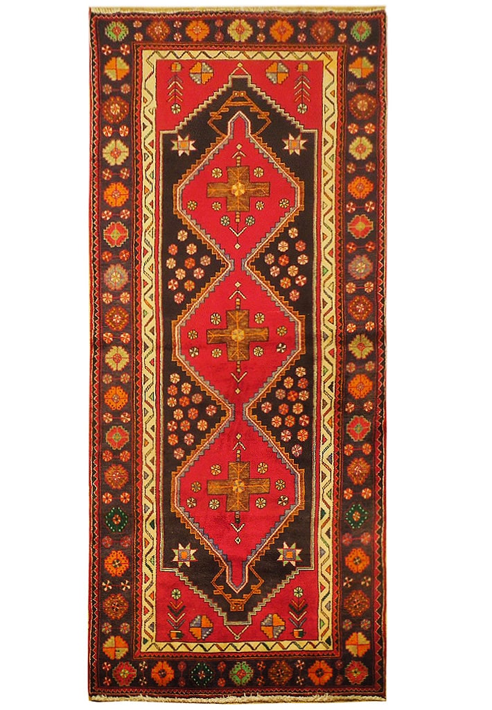 3.6 x 9.7 Red Handwoven Persian Hamadan Area Rug
