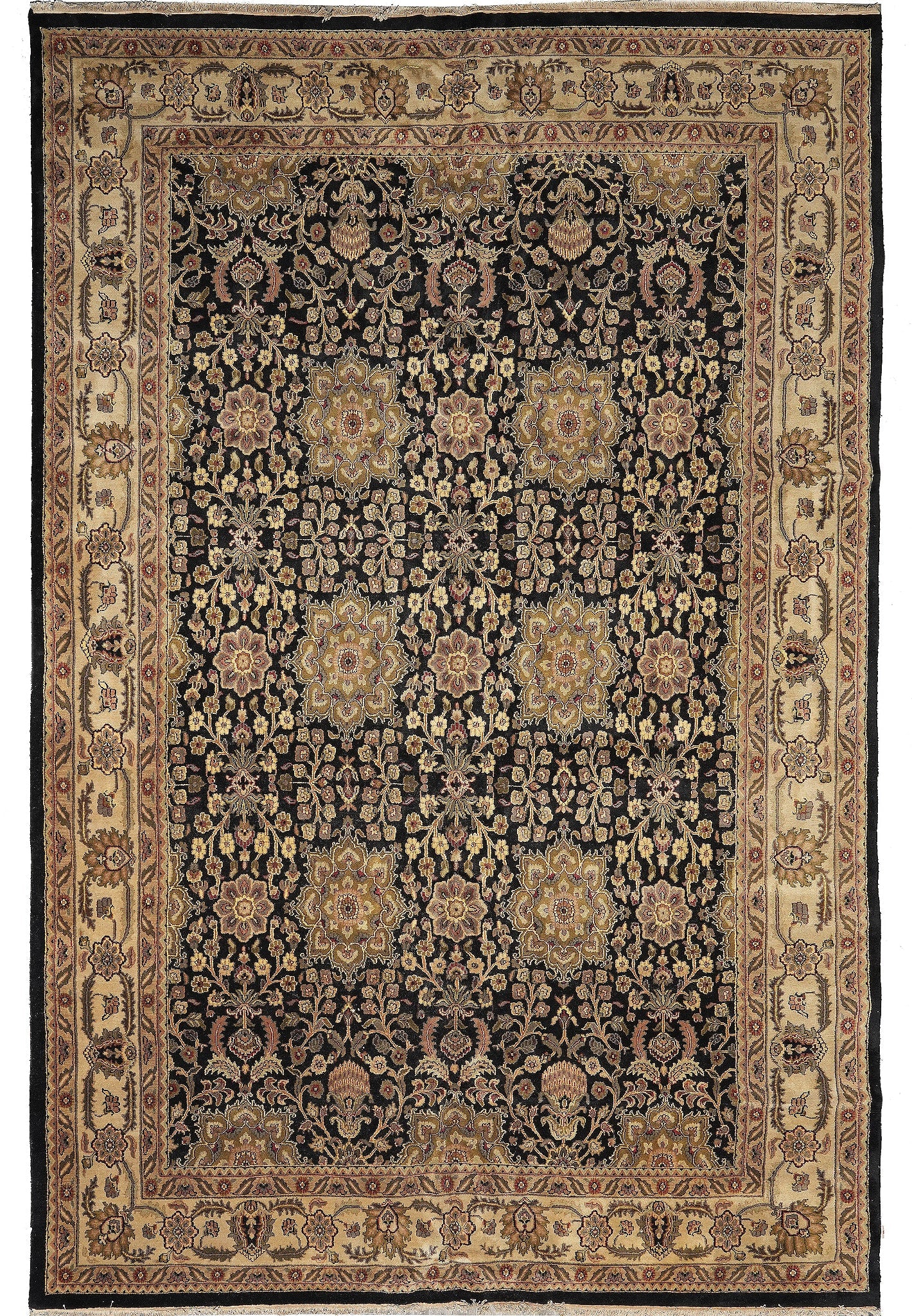 12 x 18 Black Hand Knotted Wool Silk Jaipur Rug: 12 x 18 Black Hand Knotted Wool Silk Jaipur Rug Free continental US Shipping This 12 x 18 Black Hand-Knotted Wool Jaipur Rug is a contemporary oversize area rug with a handmade construction. It is mad