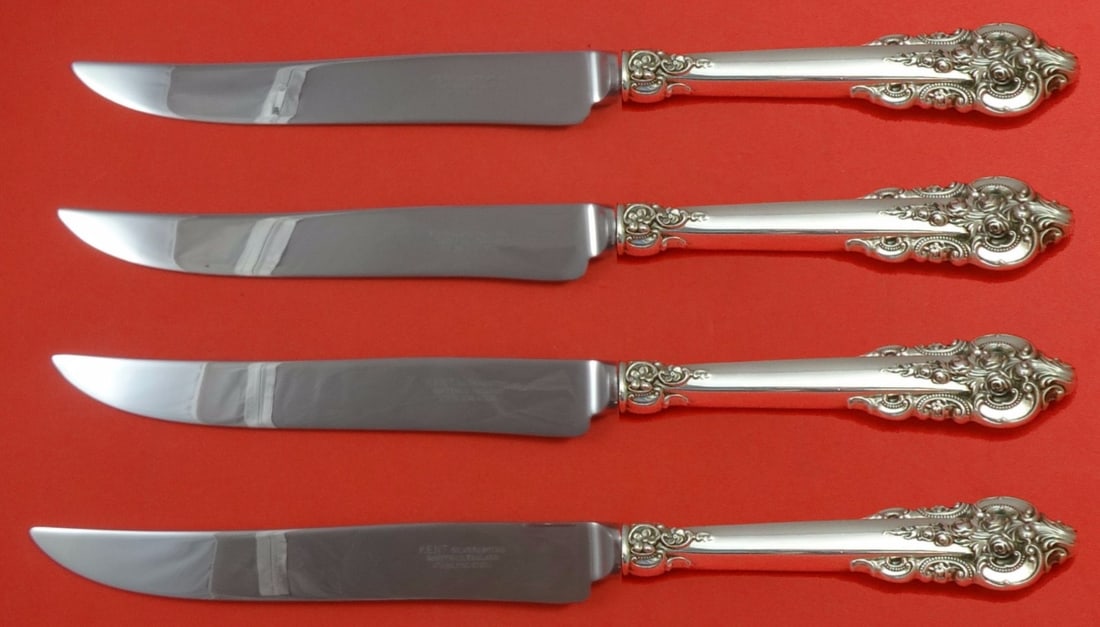 Wallace Grande Baroque Sterling Silver Texas Sized Steak Knife Set 4pc