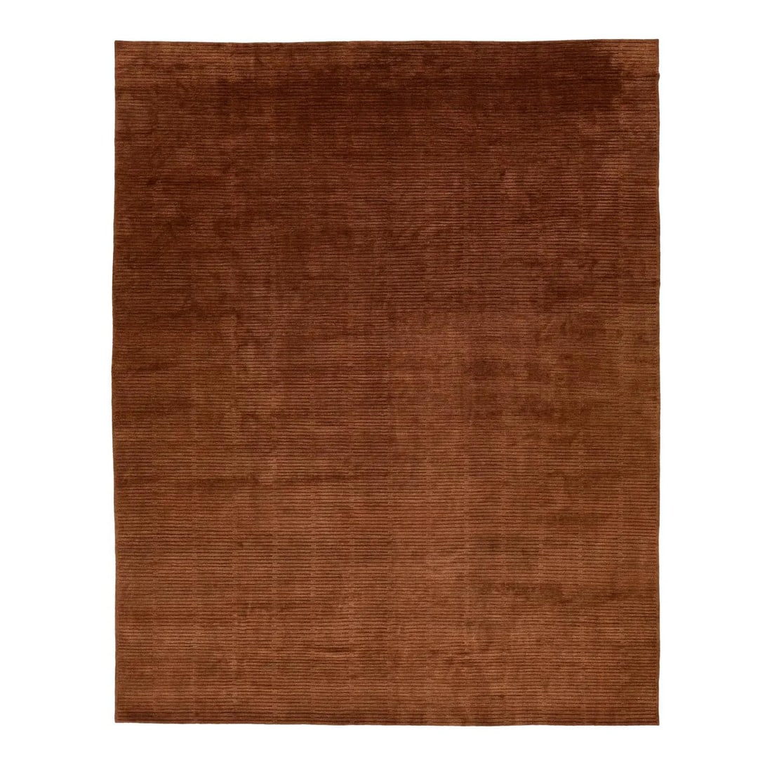 Contemporary Striped Tibetan Wool Rug 11'8" x 14'8" in Rust: Contemporary Striped Tibetan Wool Rug 11'8" x 14'8" in Rust Elevate your space with this modern Tibetan rug featuring a captivating striped design. Crafted from premium Tibetan wool, it presents a ric