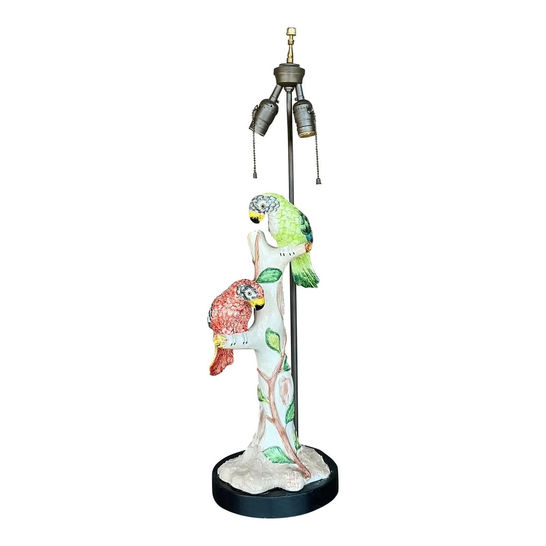 Charming Vintage Regency Bird Lamp with Parrots 33" Tall