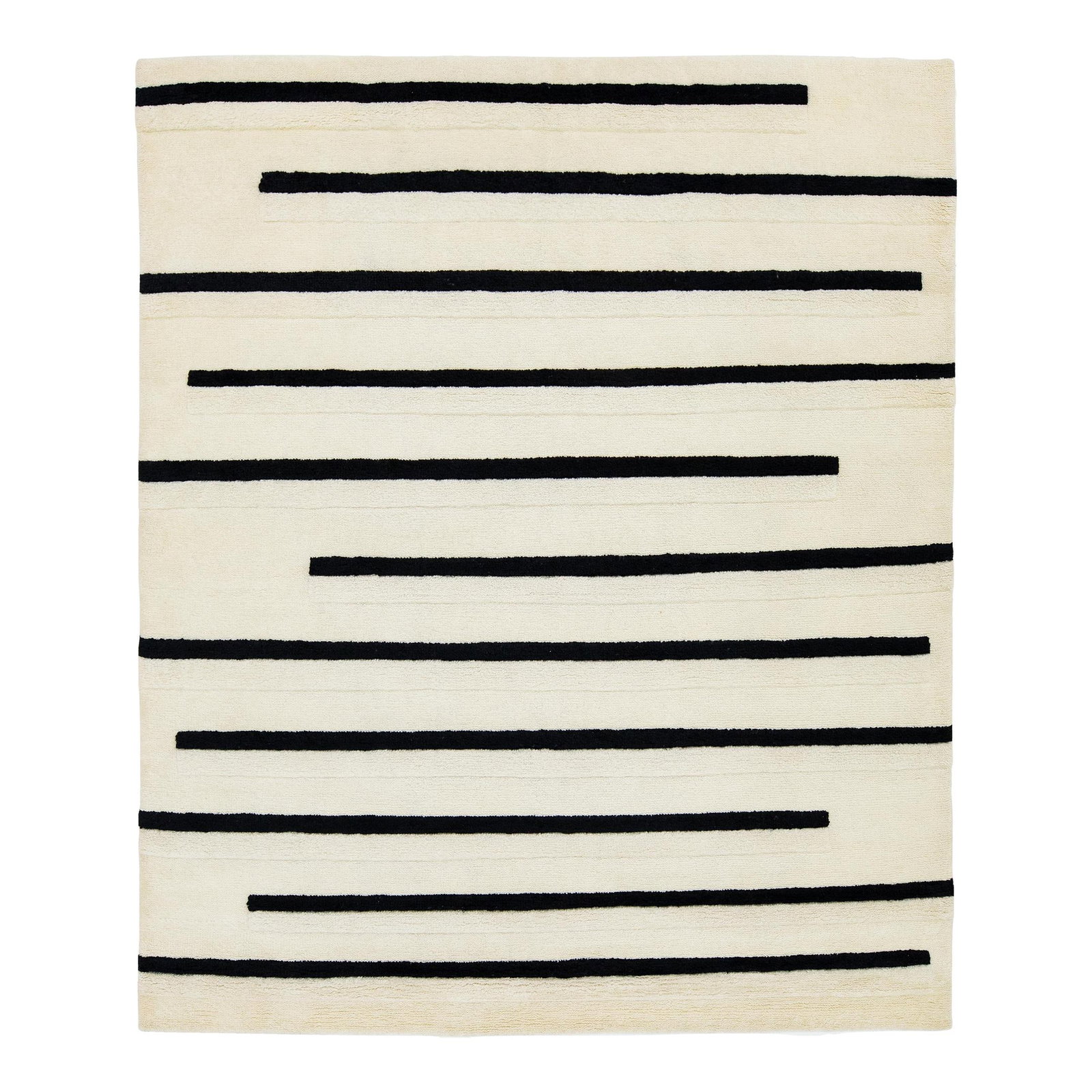 Contemporary Ivory Moroccan Wool Rug with Black Stripes 8'3 x 9'10