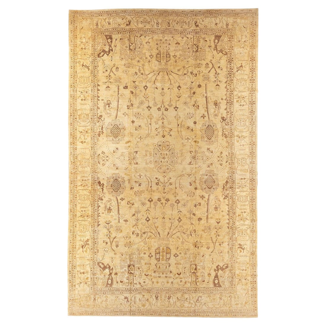 Zabihi Collection Agra Style Pishawar Rug Hand-Knotted Wool 15'1 x 24'5: Zabihi Collection Agra Style Pishawar Rug Hand-Knotted Wool 15'1 x 24'5 This exquisite Zabihi Collection Palace Size Pishawar Rug features a stunning Agra style, hand-knotted from 100% wool. Crafted i