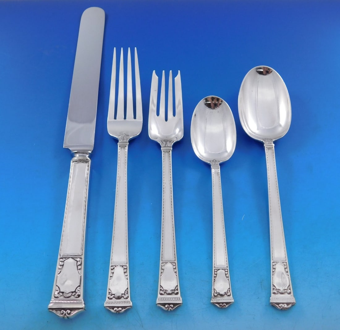 40 Piece Tiffany Co San Lorenzo Sterling Silver Dinner Flatware Set (1 of 7)