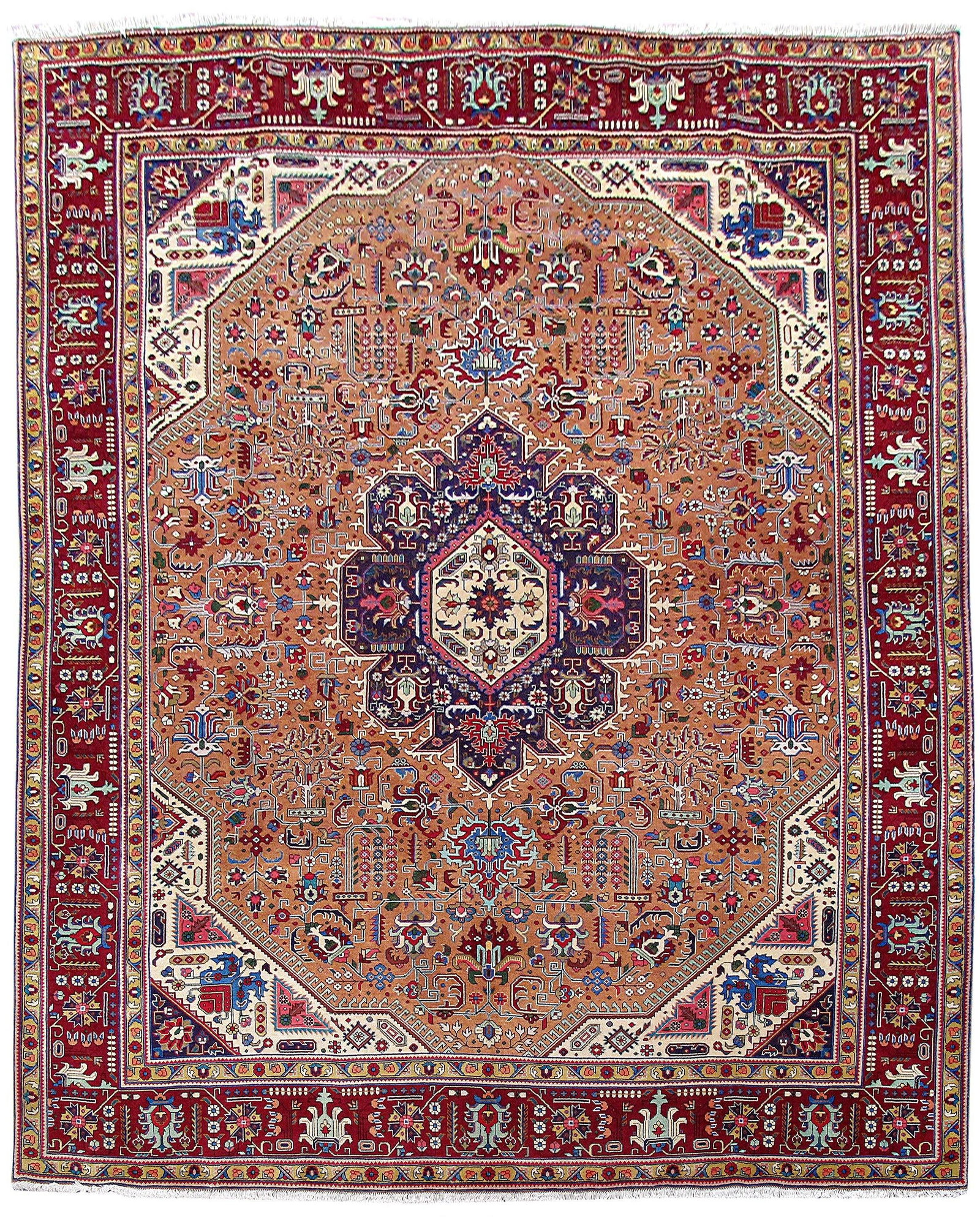 Persian Tabriz Rug 10 x 13 Handcrafted Wool Peach Red Blue Iran