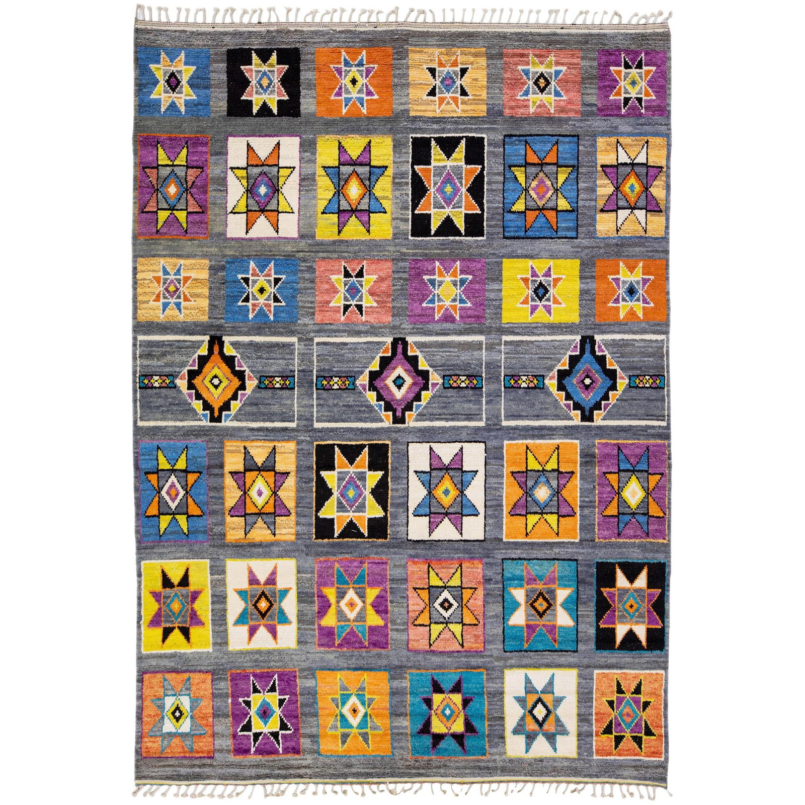 Handmade Multicolor Geometric Wool Rug 9' x 12'7" Moroccan Style