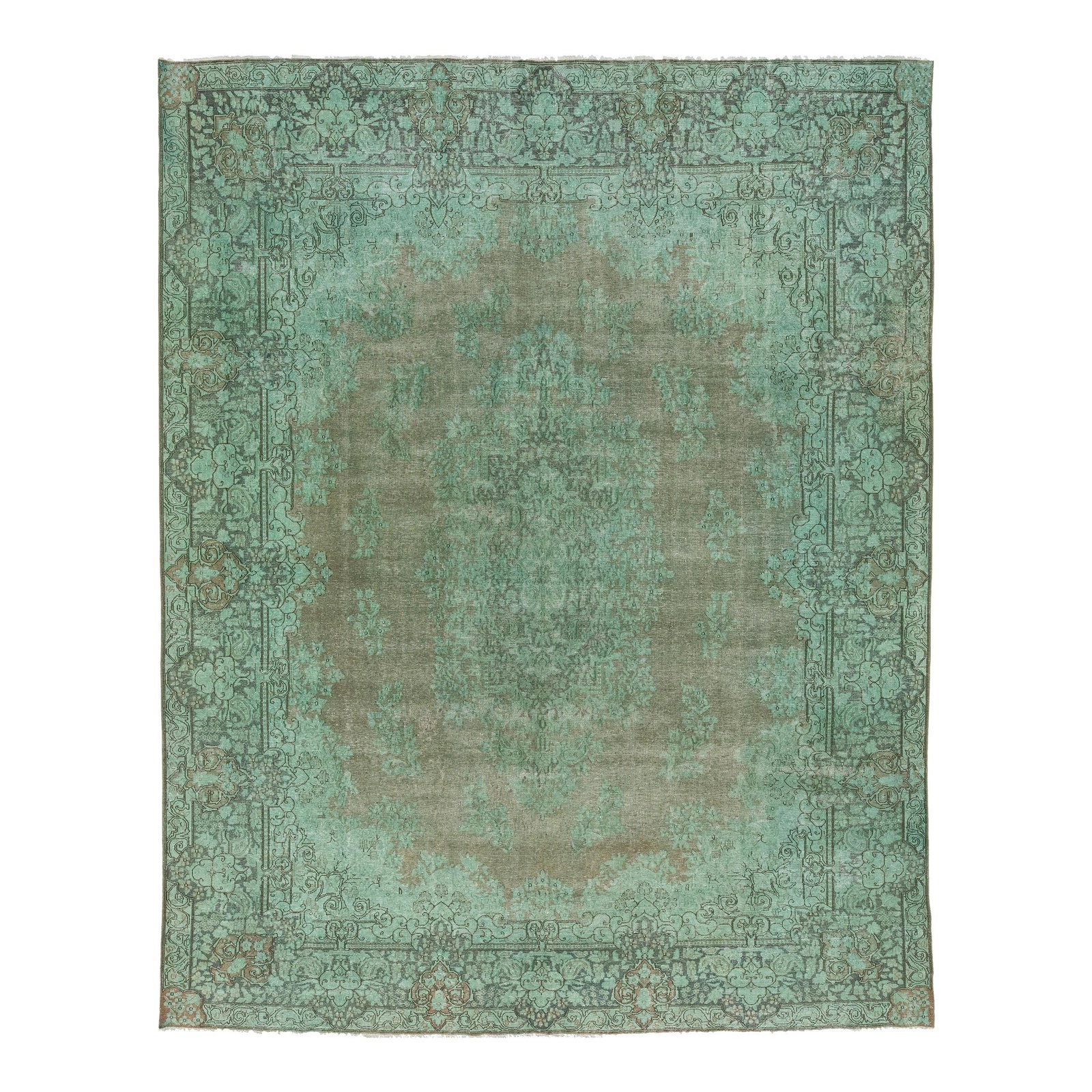 Green Floral Antique Persian Wool Rug 9'11'' x 12'6''