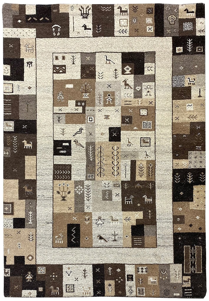 Handmade Wool Gabbeh Area Rug 4.9 x 6.8 Feet Brown India