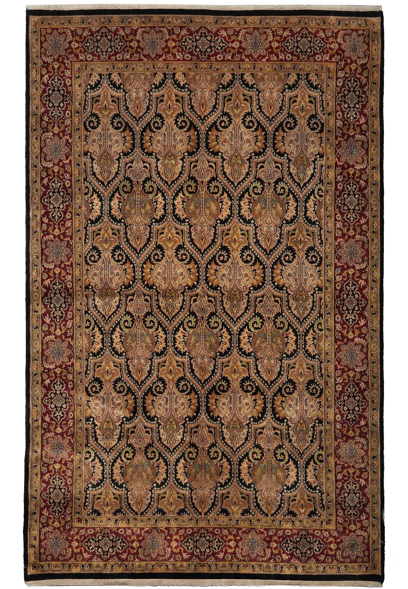 5.9 x 8.9 Hand-Knotted Jaipour Rug Black Burgundy Natural Wool