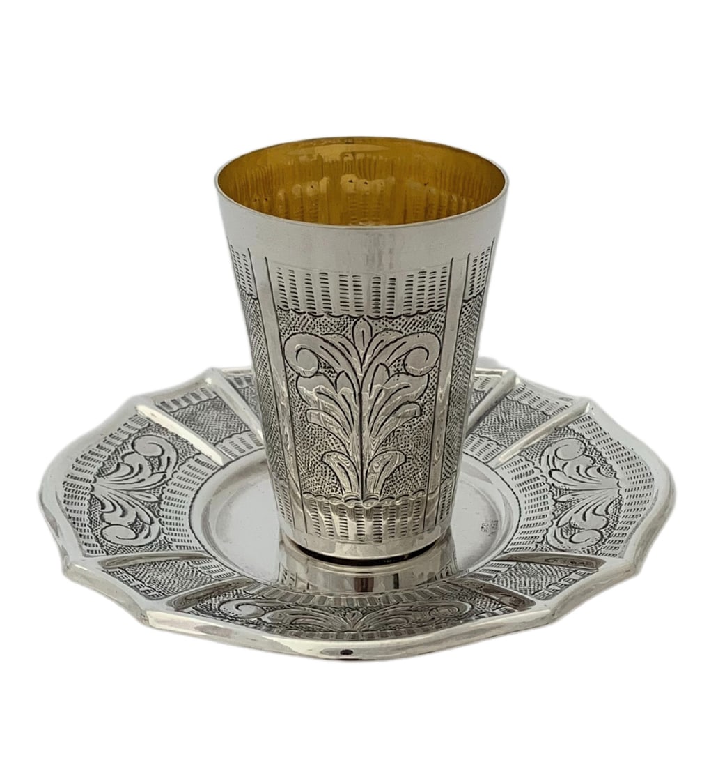 925 Sterling Silver Cup and Tray Handmade Chased Swirl