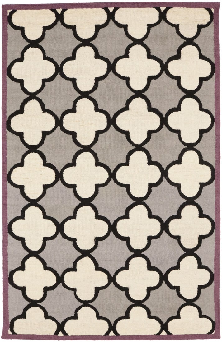 Hand-Tufted Modern Wool Rug With Multicolor Trellis Pattern 5x8: Hand-Tufted Modern Wool Rug With Multicolor Trellis Pattern 5x8 This modern area rug features a multicolored trellis design in cream, pastel gray, black, and pastel purple, hand-tufted from wool. Suit