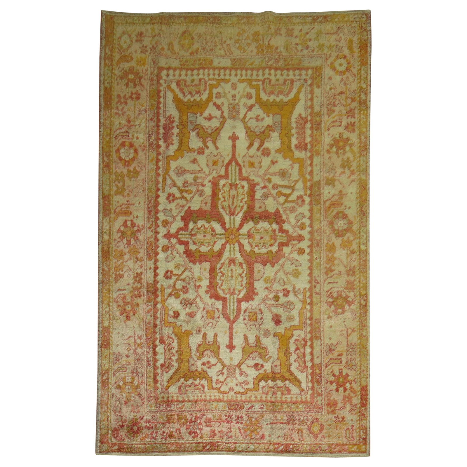 Early 20th Century Ivory Oushak Angora Wool Rug