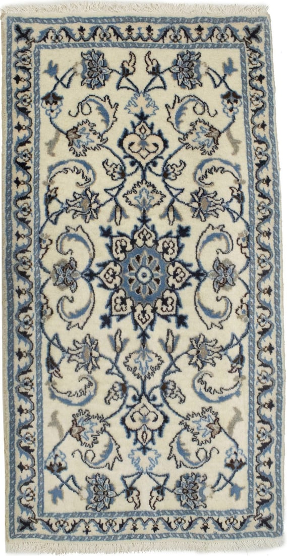 Hand-Knotted 2'4 x 4'6 Cream Wool Oriental Rug Floral Design