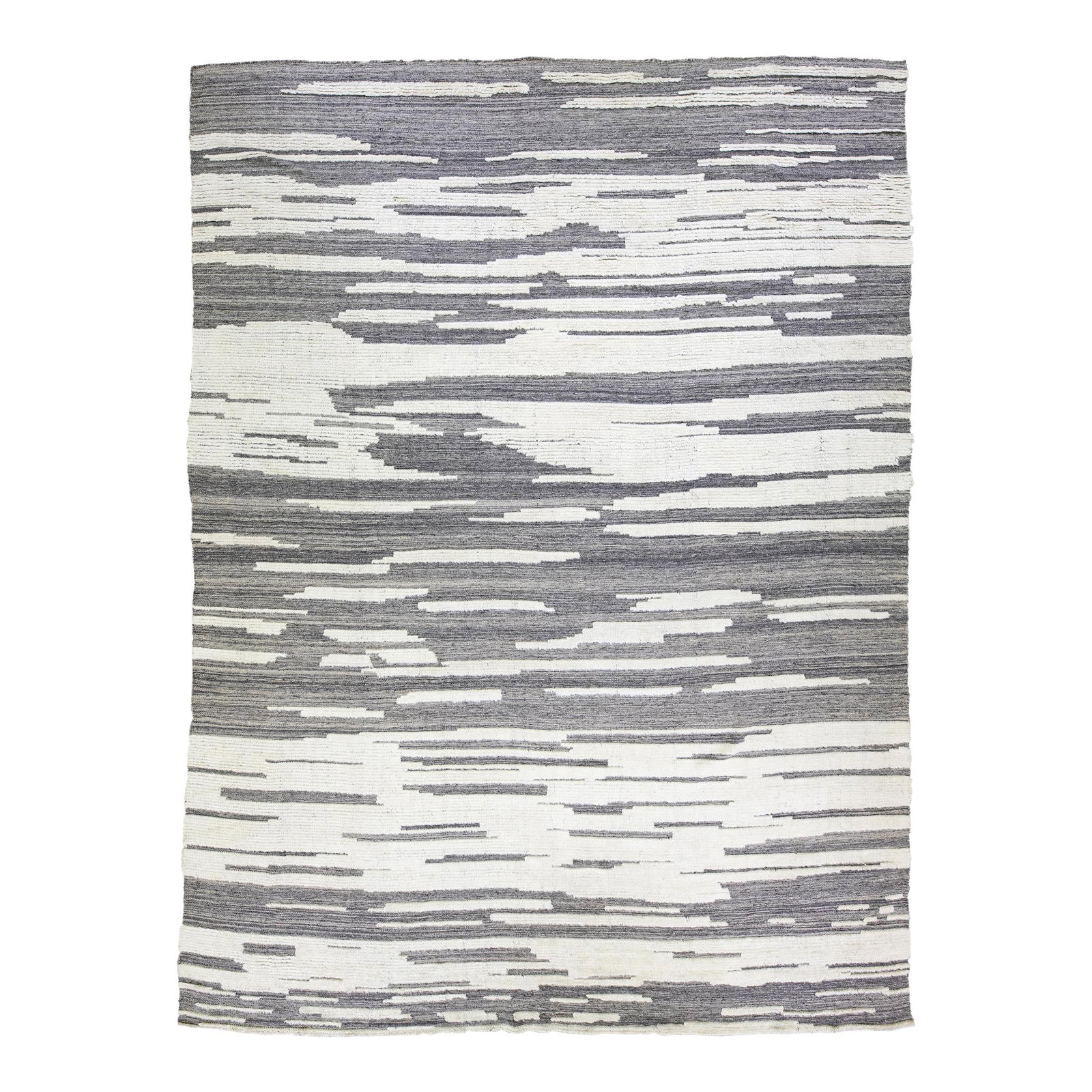 Oversized Gray Moroccan Style Wool Rug Abstract Design: Oversized Gray Moroccan Style Wool Rug Abstract Design Transform your living space with this stunning modern Moroccan style hand-knotted wool rug. Featuring a sophisticated gray color field, this rug 