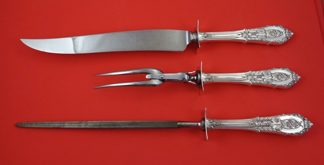 Wallace Rose Point Sterling Silver 3-Piece Roast Carving Set (1 of 2)