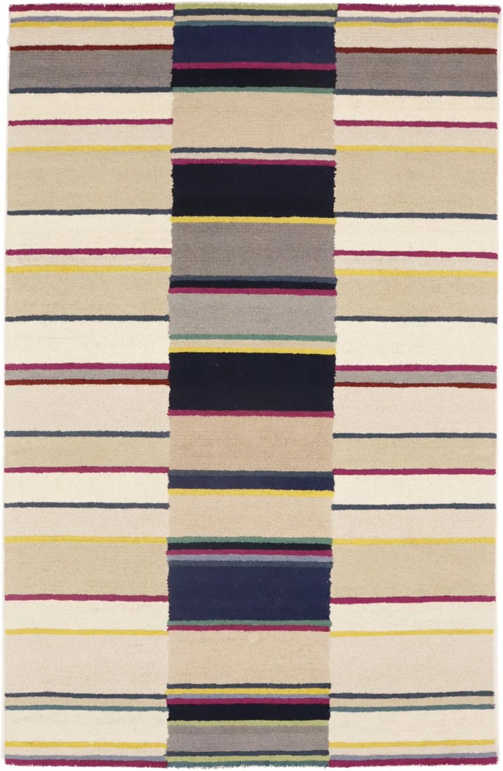 Hand-Tufted Wool Area Rug with Multicolored Modern Stripes 5x8 (1 of 15)