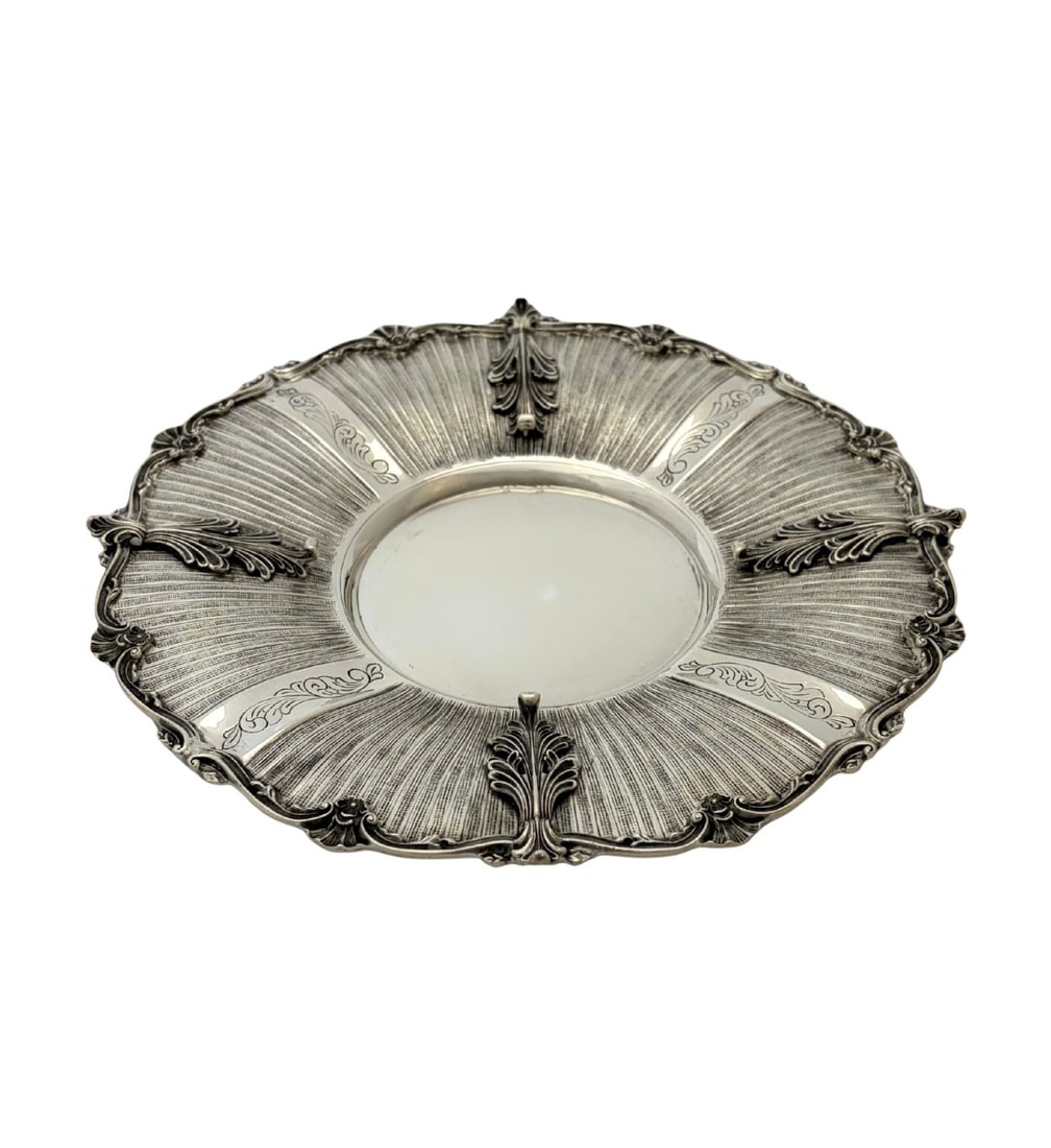 Sterling Silver Round Tray Leaf Applique Chased Swirl Design 10.25 Inch