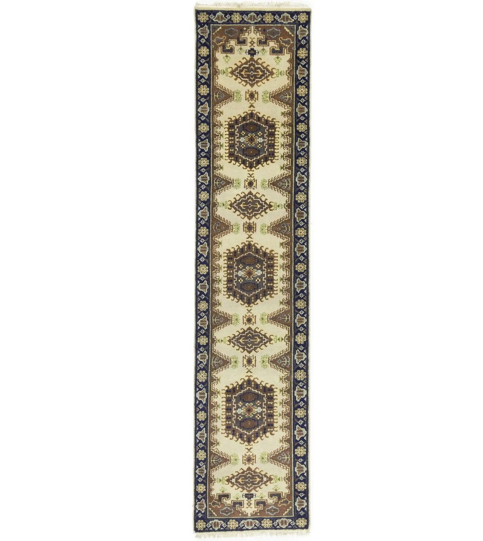 Hand-Knotted Wool Tribal Geometric Runner 2'6 x 11'6