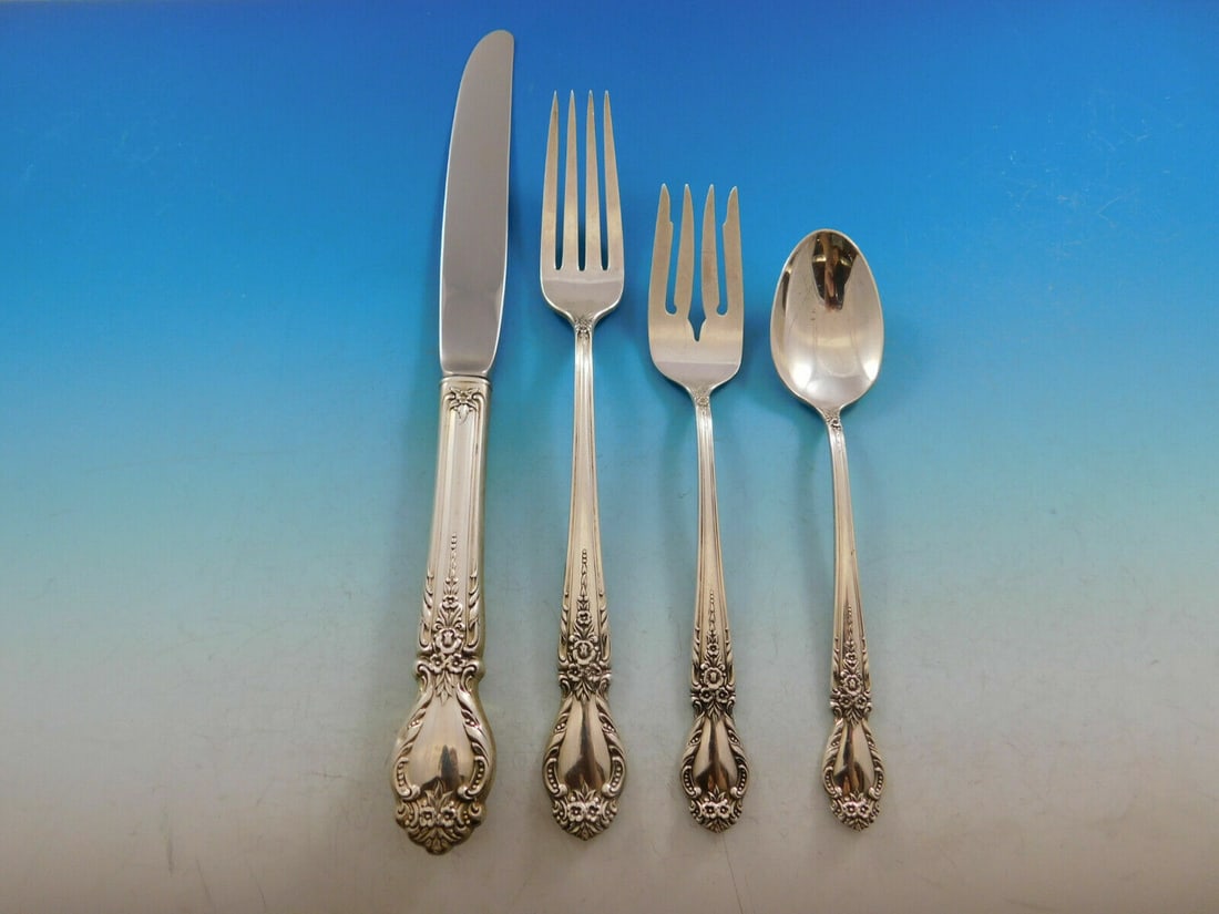 International Sterling Silver Brocade 4-Piece Dinner Place Setting