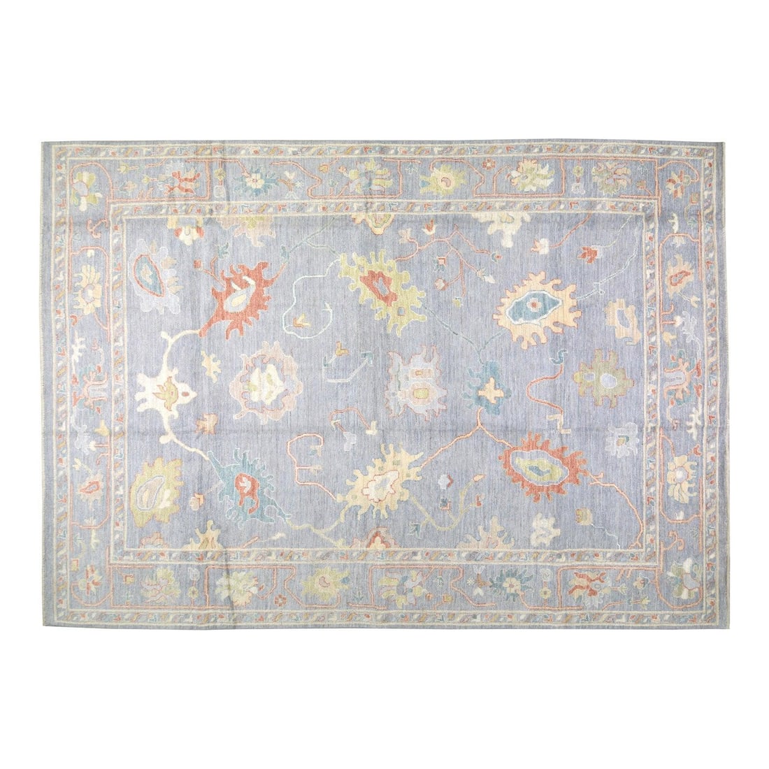 10' x 14' Blue Floral Wool Oushak Hand Knotted Area Rug