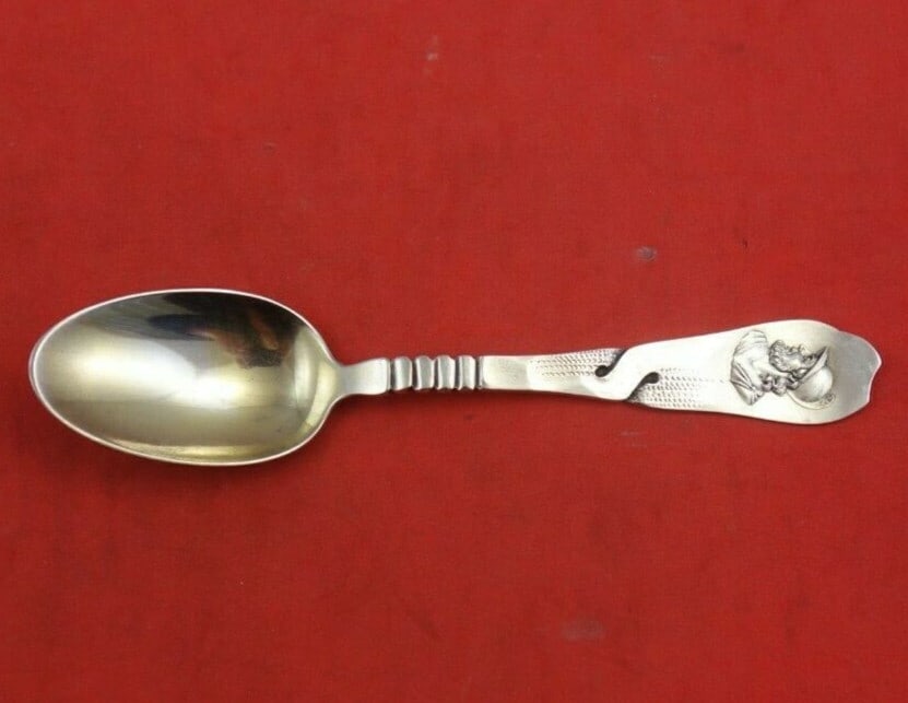 Sterling Silver Demitasse Spoon Medallion Pattern Gold Wash Man's Head Knowles (1 of 3)