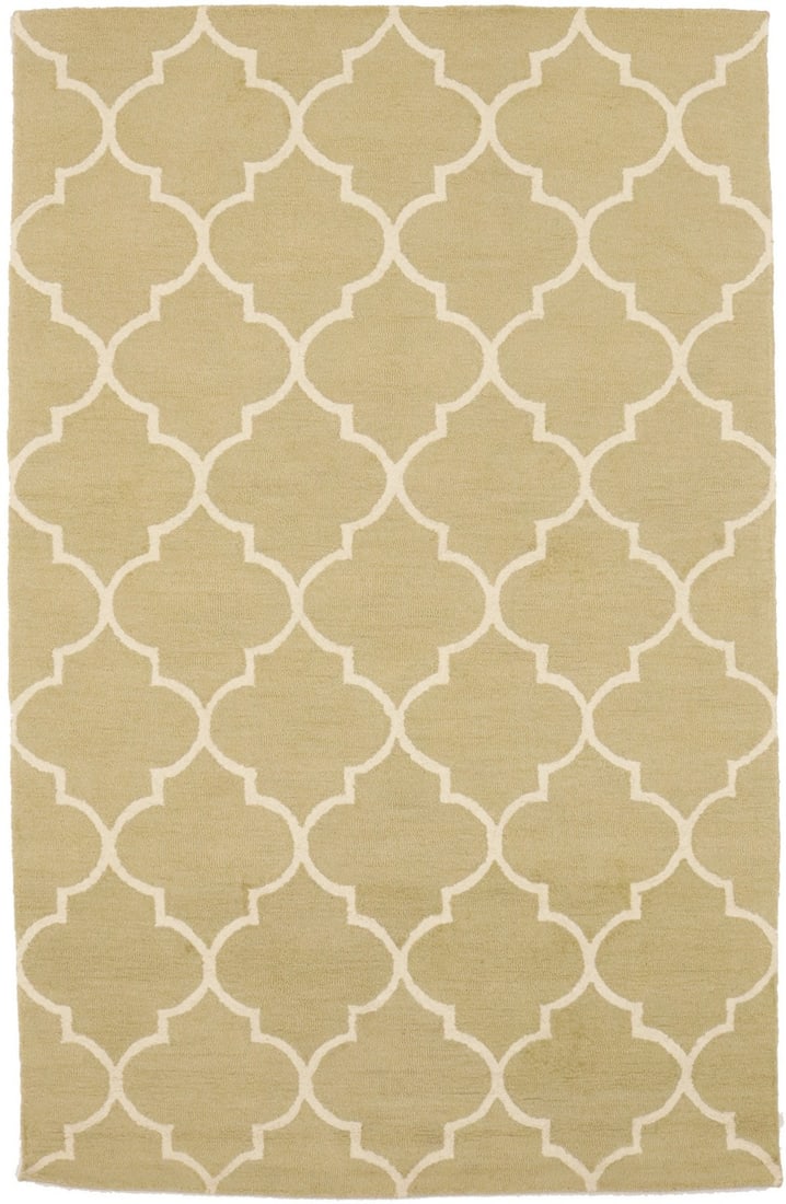 Beige Modern Hand-Tufted 5x8 Trellis Wool Area Rug
