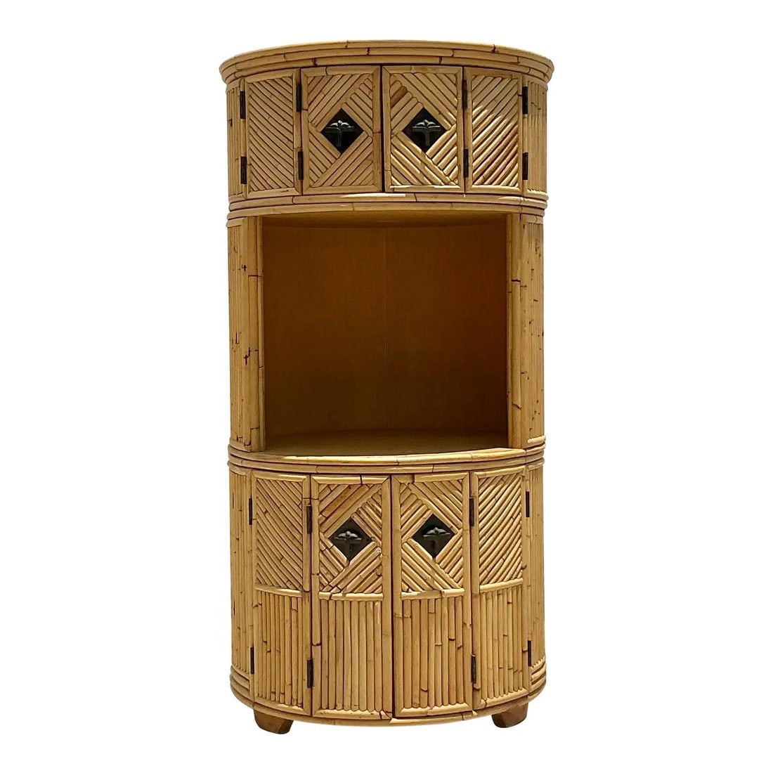 Vintage Coastal Bamboo Circular Dry Bar 38 Round 74.5 Tall: Vintage Coastal Bamboo Circular Dry Bar 38 Round 74.5 Tall Transform your living space with the Vintage Coastal Stacked Bamboo Circular Dry Bar, a stunning piece that captures the sun-soaked charm of 
