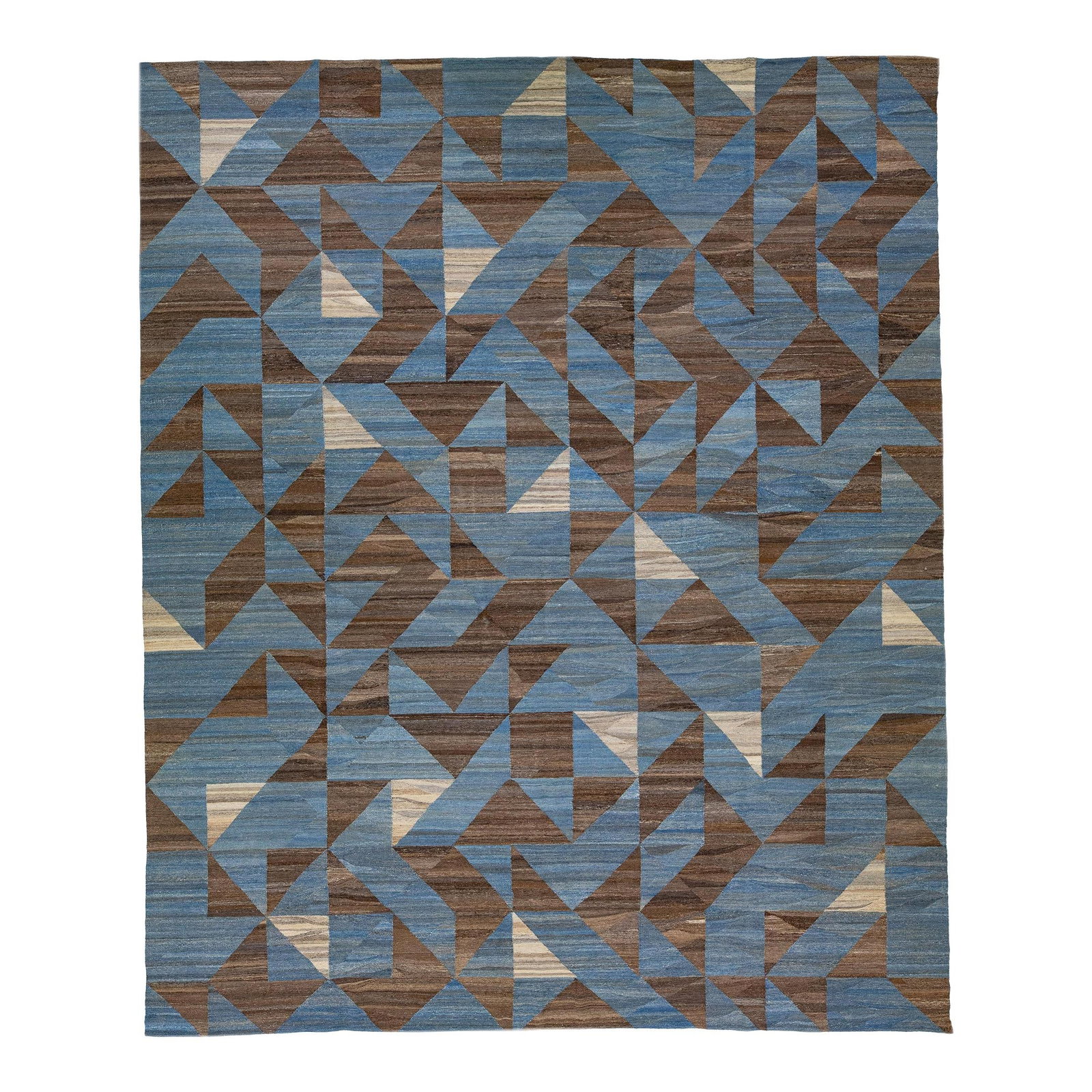 Oversize Blue Wool Kilim Rug with Abstract Design 13'3 x 15'11