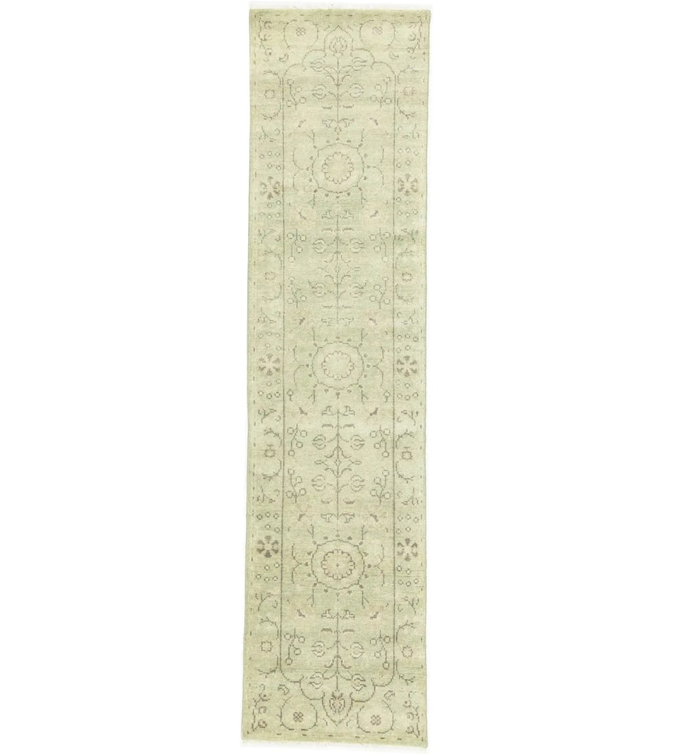 Hand Knotted Wool Floral Hall Runner 2'5 x 9'10 Transitional