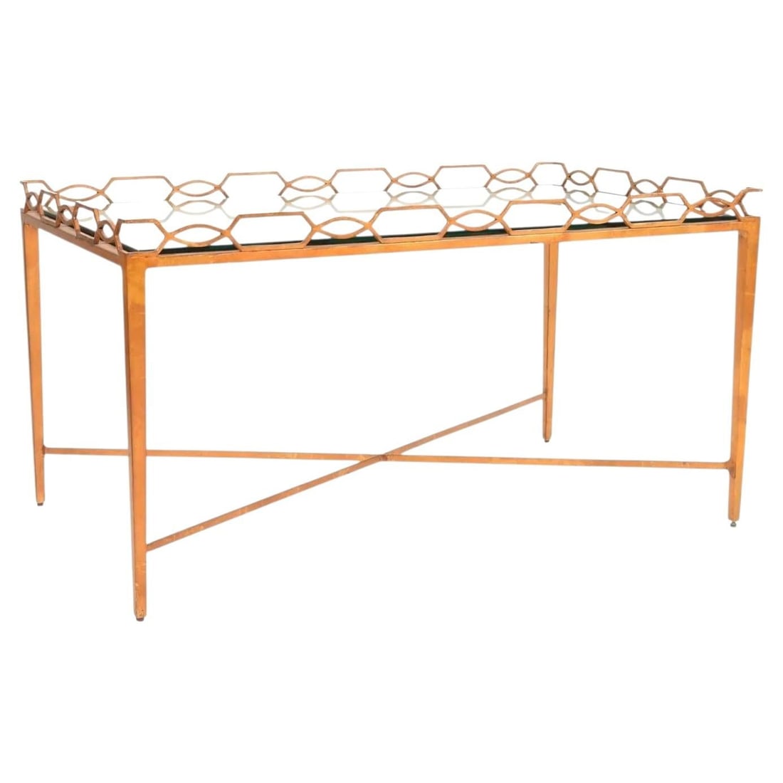 Mid Century Modern Gilt Iron Coffee Table with Glass Top Jansen Style (1 of 6)
