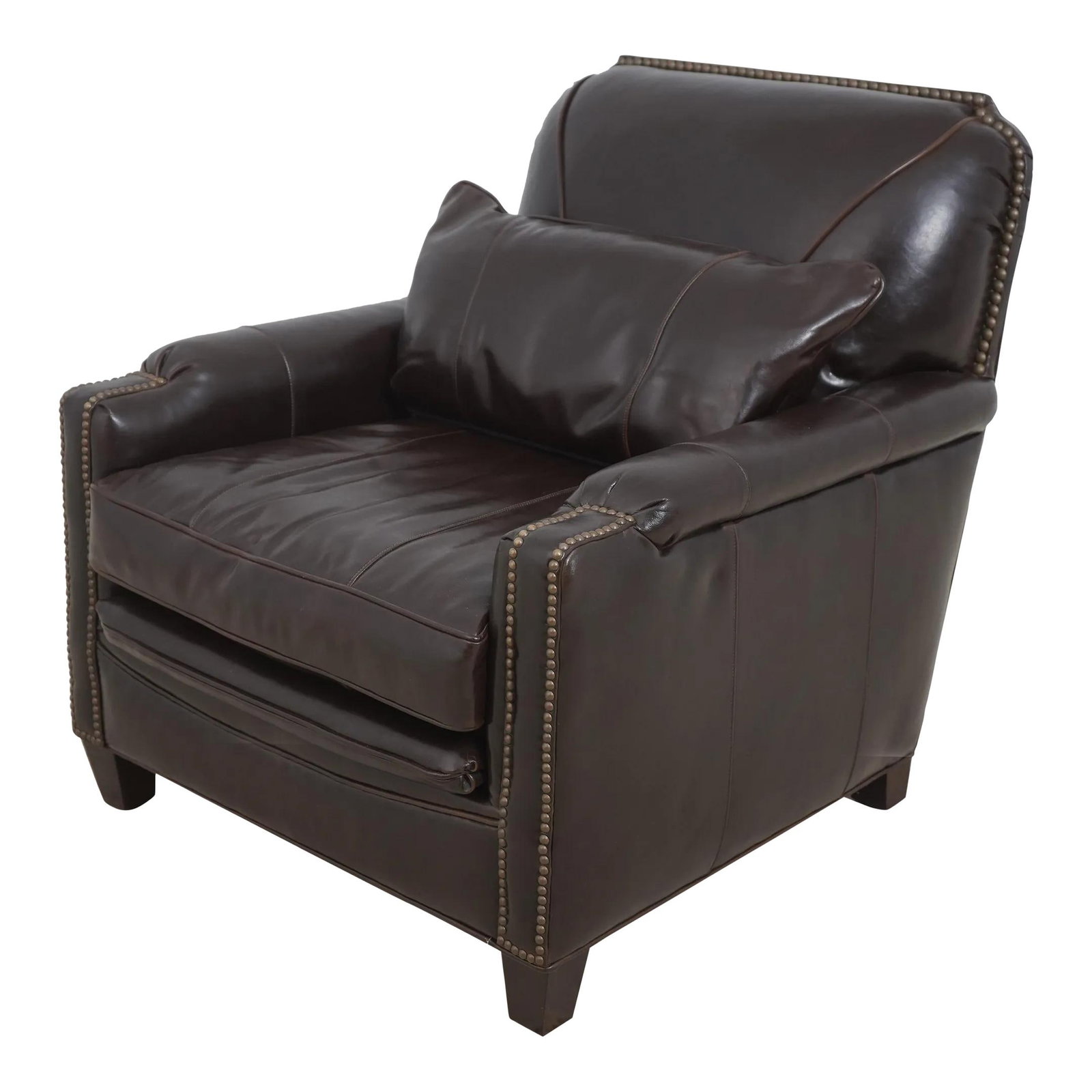Drexel Heritage Brown Leather Stitched Club Chair with Tack Trim (1 of 10)