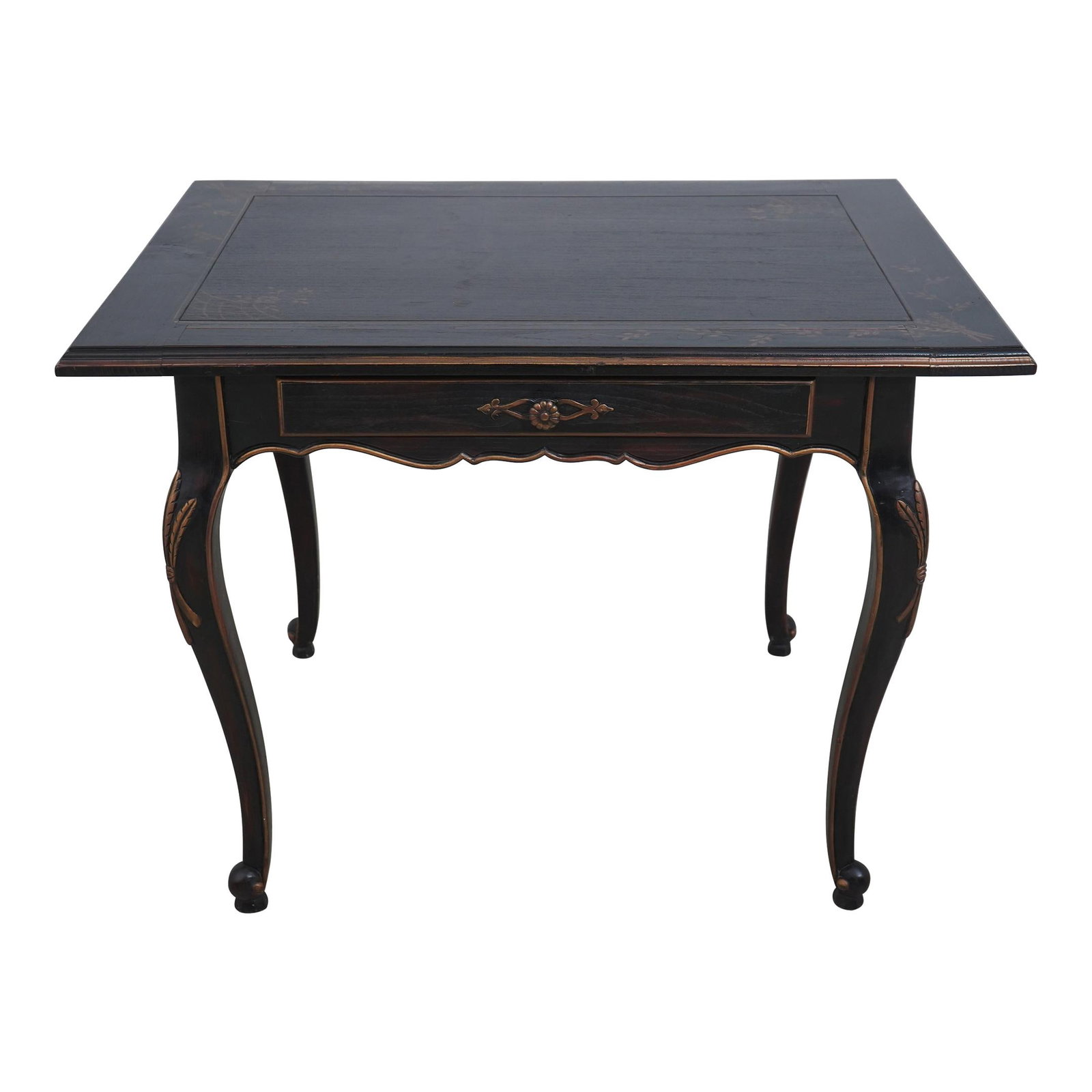 Chinoiserie Hand Painted Distressed 1 Drawer Table with Scrolled Legs (1 of 10)