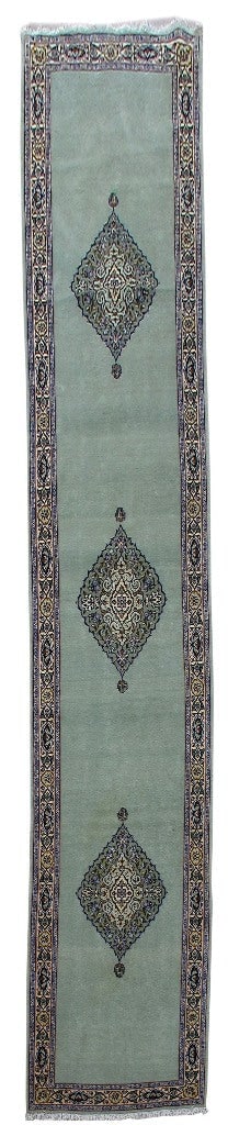 3'3" x 16'5" Handmade Persian Kashan Runner Rug Grey Ivory (1 of 6)