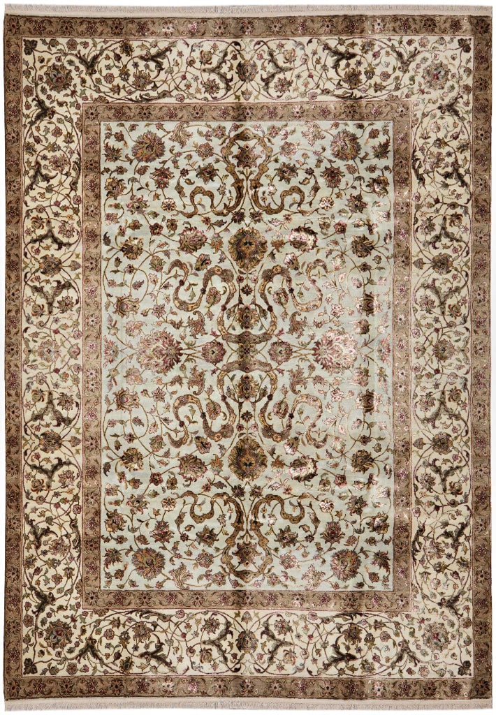 9 x 12 Jaipur Hand Knotted Wool and Silk Rug: 9 x 12 Jaipur Hand Knotted Wool and Silk Rug Free continental US Shipping This 9 x 12 Jaipur rug is hand-knotted from a wool and silk blend, combining a plush wool pile with silk highlights for added 