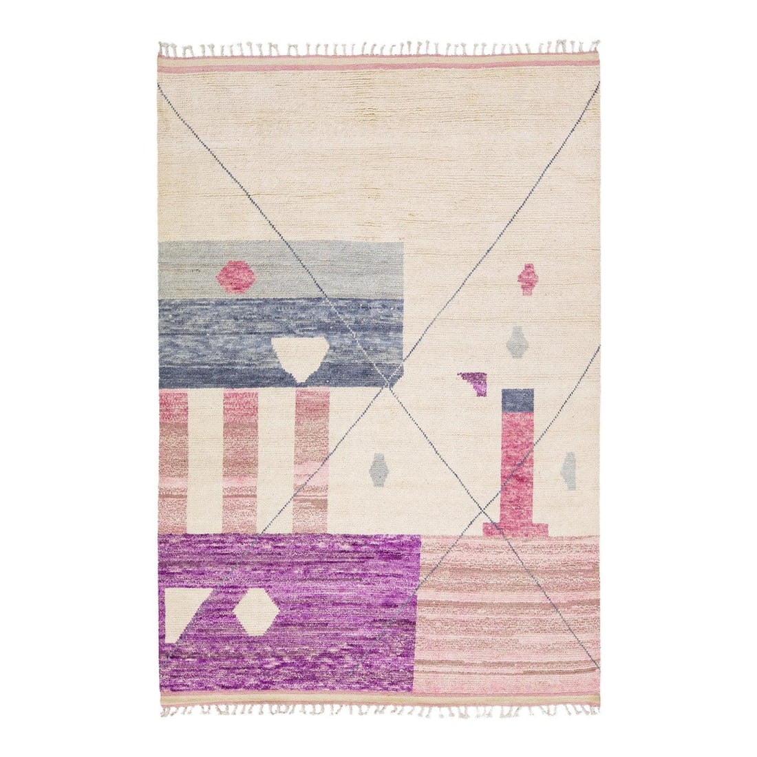 7'2 x 10' Handmade Wool Moroccan Tribal Rug Beige Purple: 7'2 x 10' Handmade Wool Moroccan Tribal Rug Beige Purple Enhance your space with this exquisite modern handmade wool rug, featuring a captivating beige and purple color palette complemented by an allo