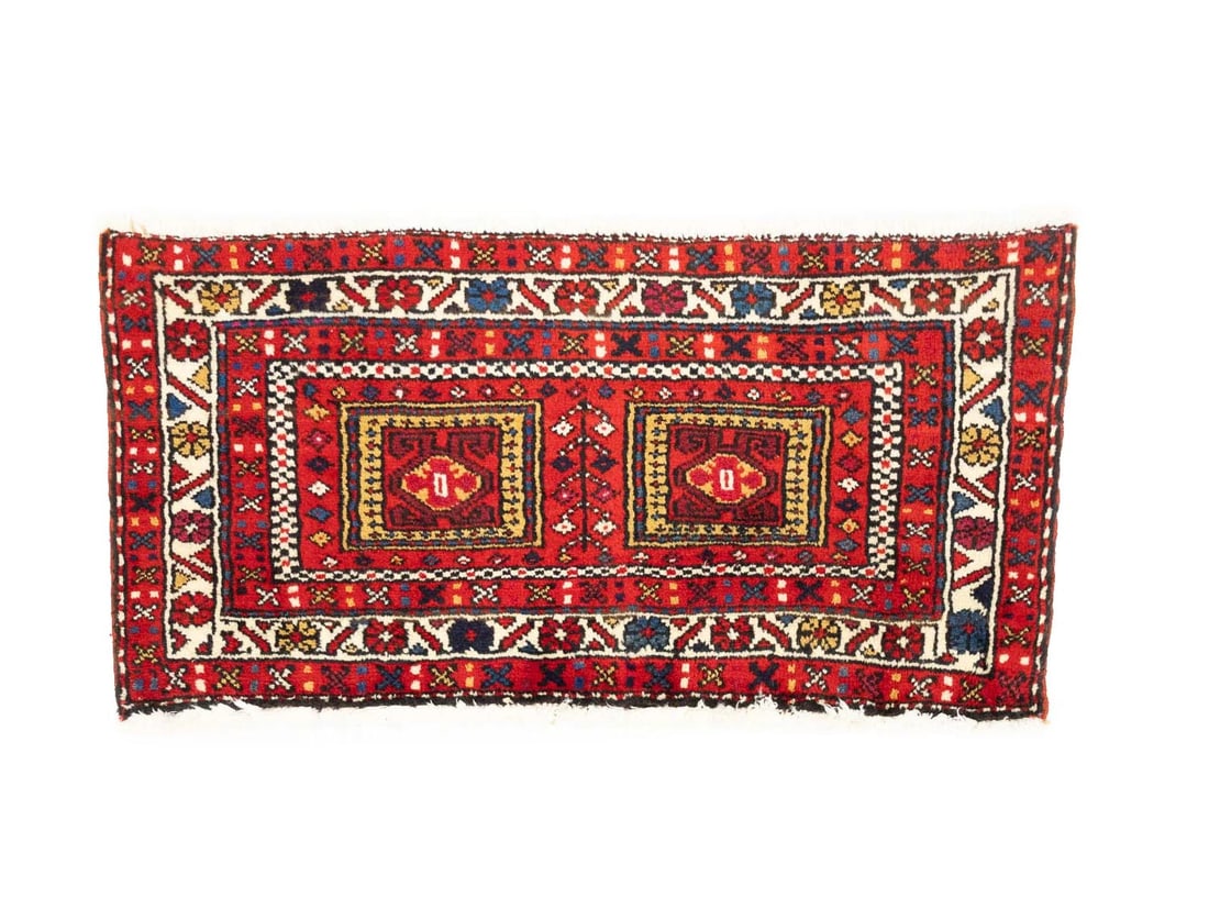 Vintage Tribal Geometric Wool Rug 1'9 x 3'6 Hand-Knotted Red Western Asia