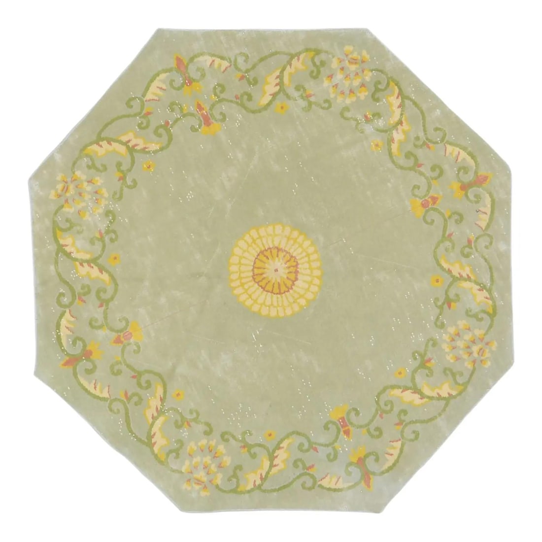 Hand-Knotted Wool Chinese Art Deco Square Rug 4'9" x 4'9": Hand-Knotted Wool Chinese Art Deco Square Rug 4'9" x 4'9" This vintage Chinese Art Deco rug is hand-knotted from wool using traditional rug-making techniques. Its design combines classic craftsmanship