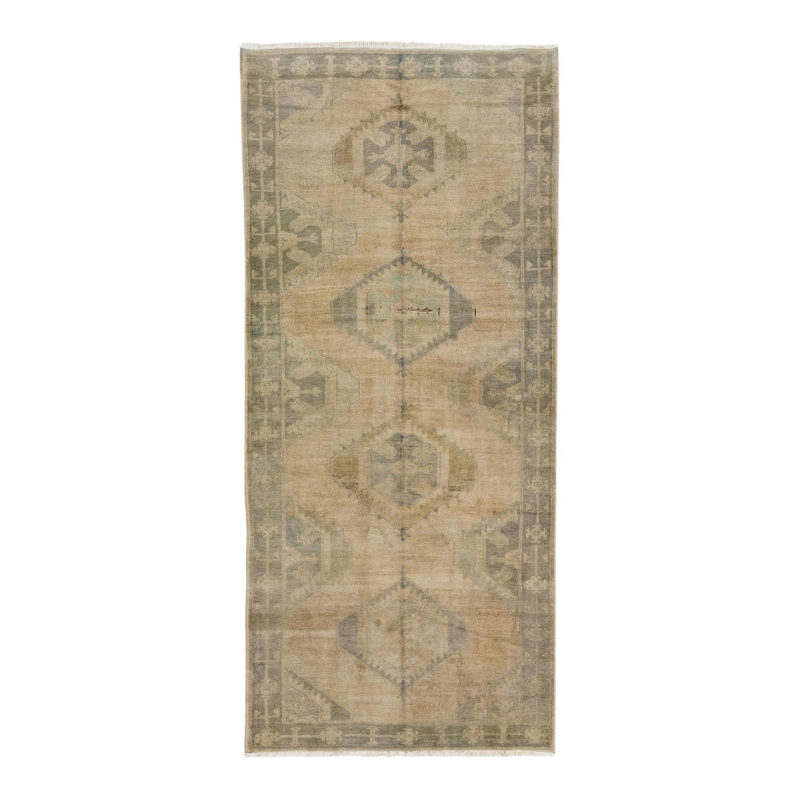 1960s Vintage Persian Khotan Handmade Wool Medallion Rug 4'5 x 9'9