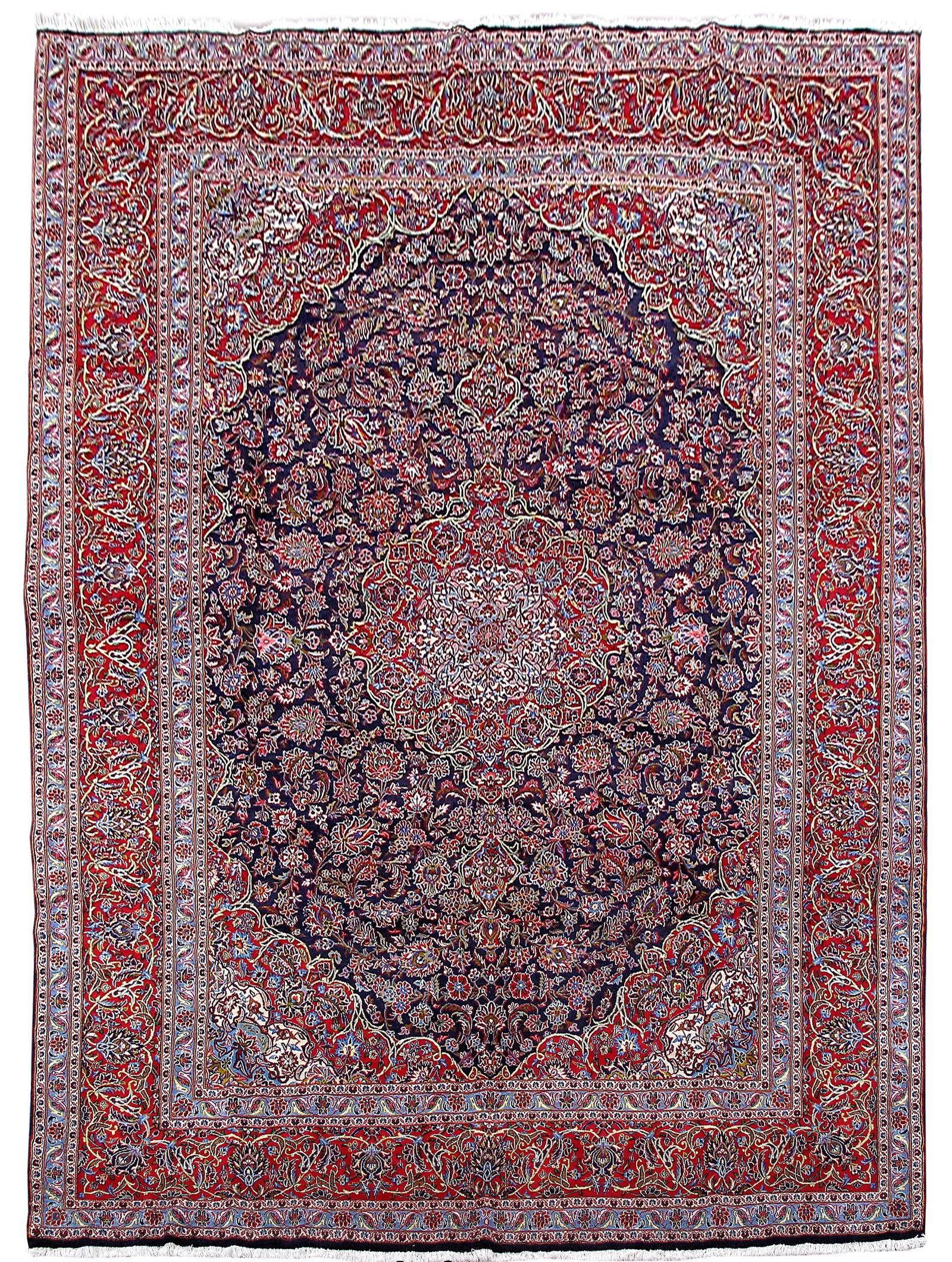Handcrafted Navy Blue Persian Kashan Area Rug 9'10 x 13'11