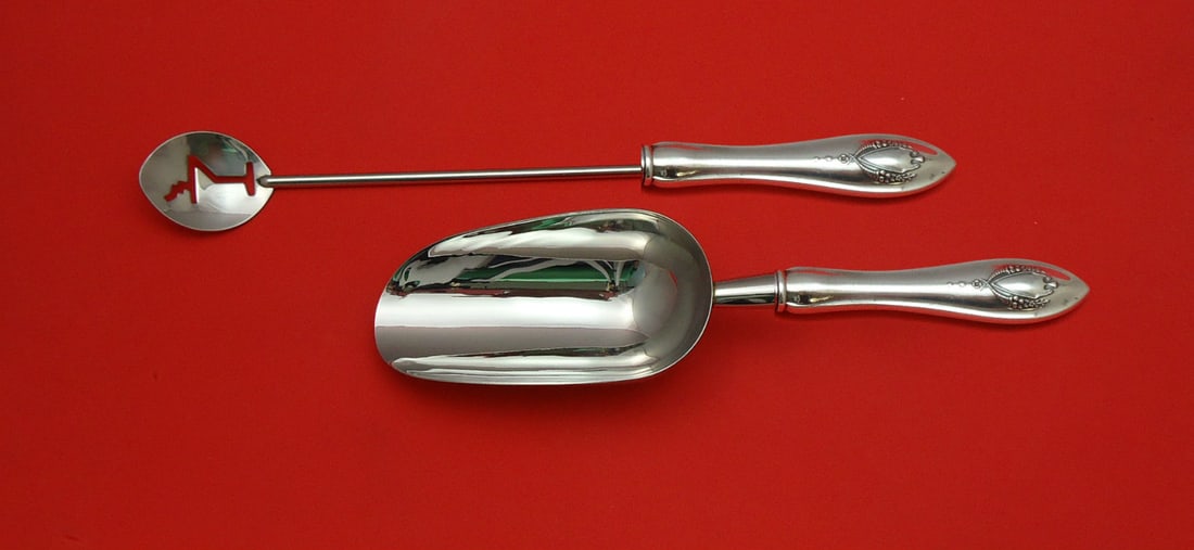 Lunt Mount Vernon Sterling Silver 2pc Bar Set Martini Spoon Ice Scoop (1 of 1)