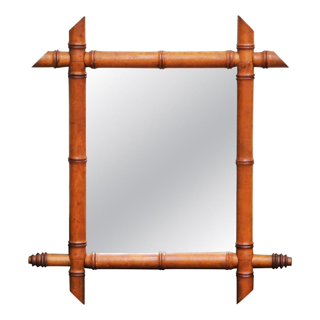 French Walnut Faux Bamboo Mirror with Corner Finials (1 of 6)
